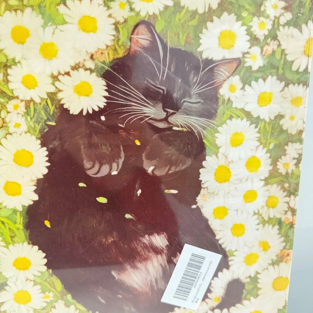Black Cat Sleeping in Daisies Canvas Wall Art 12x16 Gallery Wrapped Floral Decor
